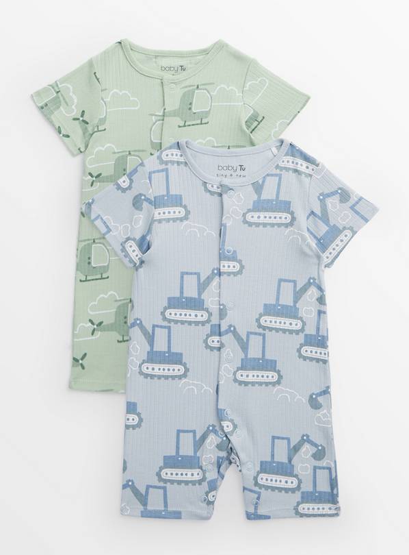Truck Print Ribbed Rompers 2 Pack  Up to 1 mth